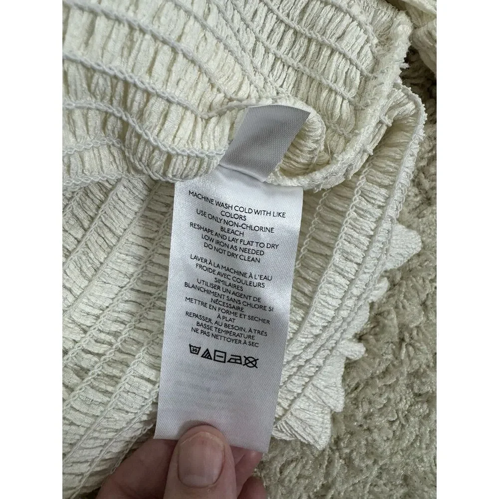Anthropologie Smocked Puff Sleeve Ivory Cream Top Blouse Size S‎ Boho Bodycon